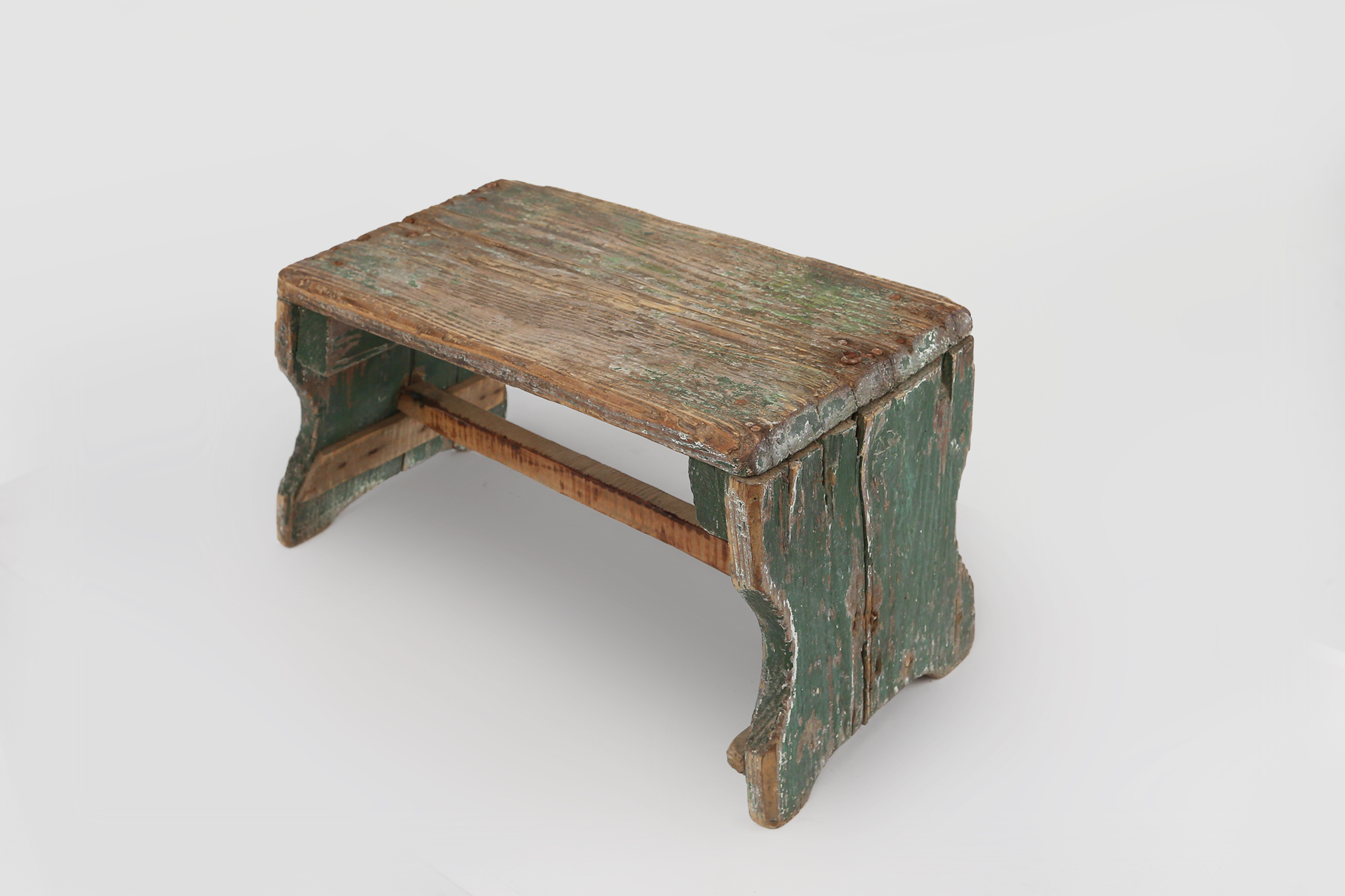 Industrial green wooden stool with nice patina, France 1900thumbnail